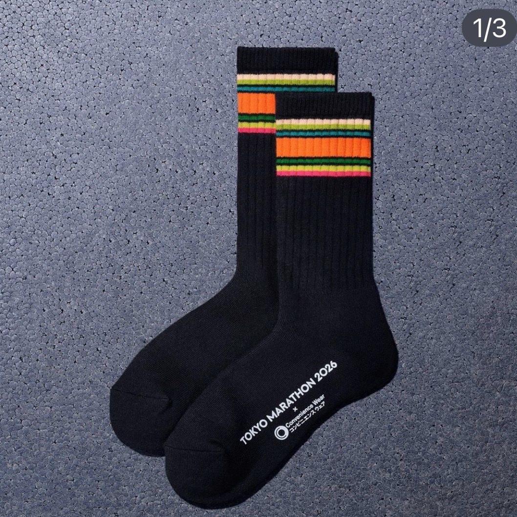 FamilyMart 東京馬拉松2026 限量間條襪 (黑底) 25-28cm