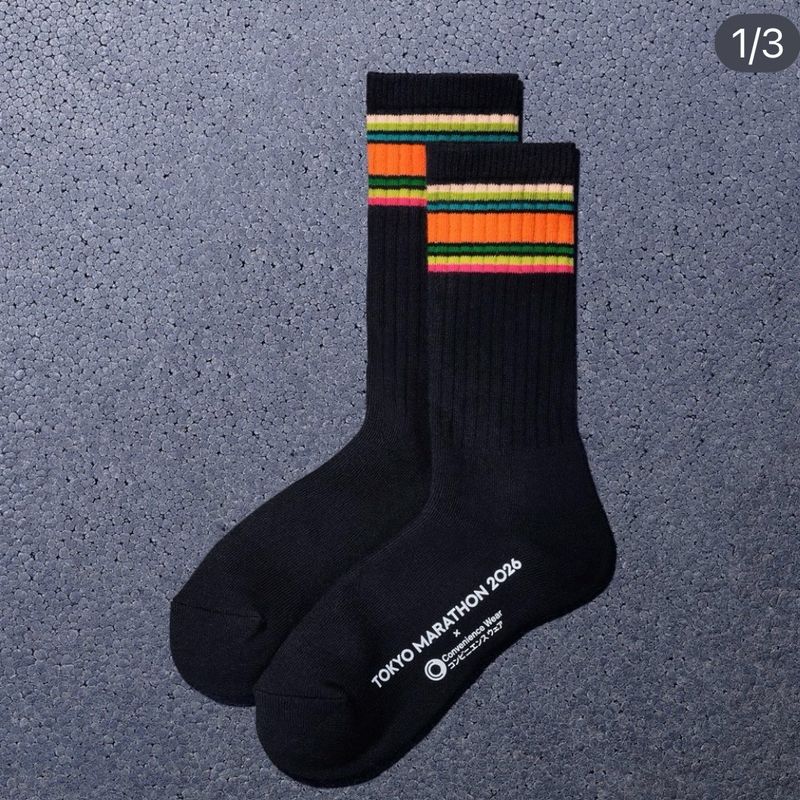 FamilyMart 東京馬拉松2026 限量間條襪 (黑底) 25-28cm