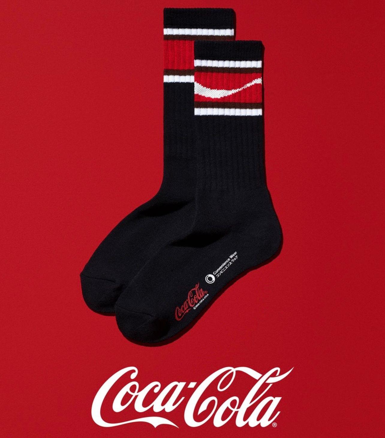FamilyMart Coca Cola 可口可樂 限量間條襪 (黑底) 22-25cm