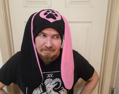 Pink Pawprint Heart Bunny Hat Fleece Ears Rabbit