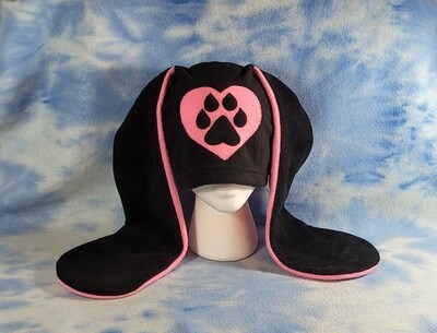 Pink Pawprint Heart Bunny Hat Fleece Ears Rabbit