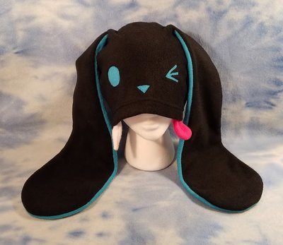 Derpy Bunny Winking Hat Rabbit Ears Blue Tongue