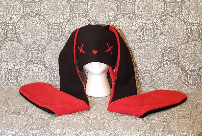 Long Black and Red Zombie Bunny Hat