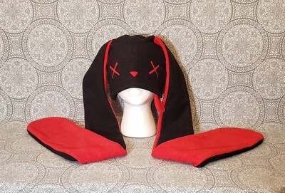 Long Black and Red Zombie Bunny Hat