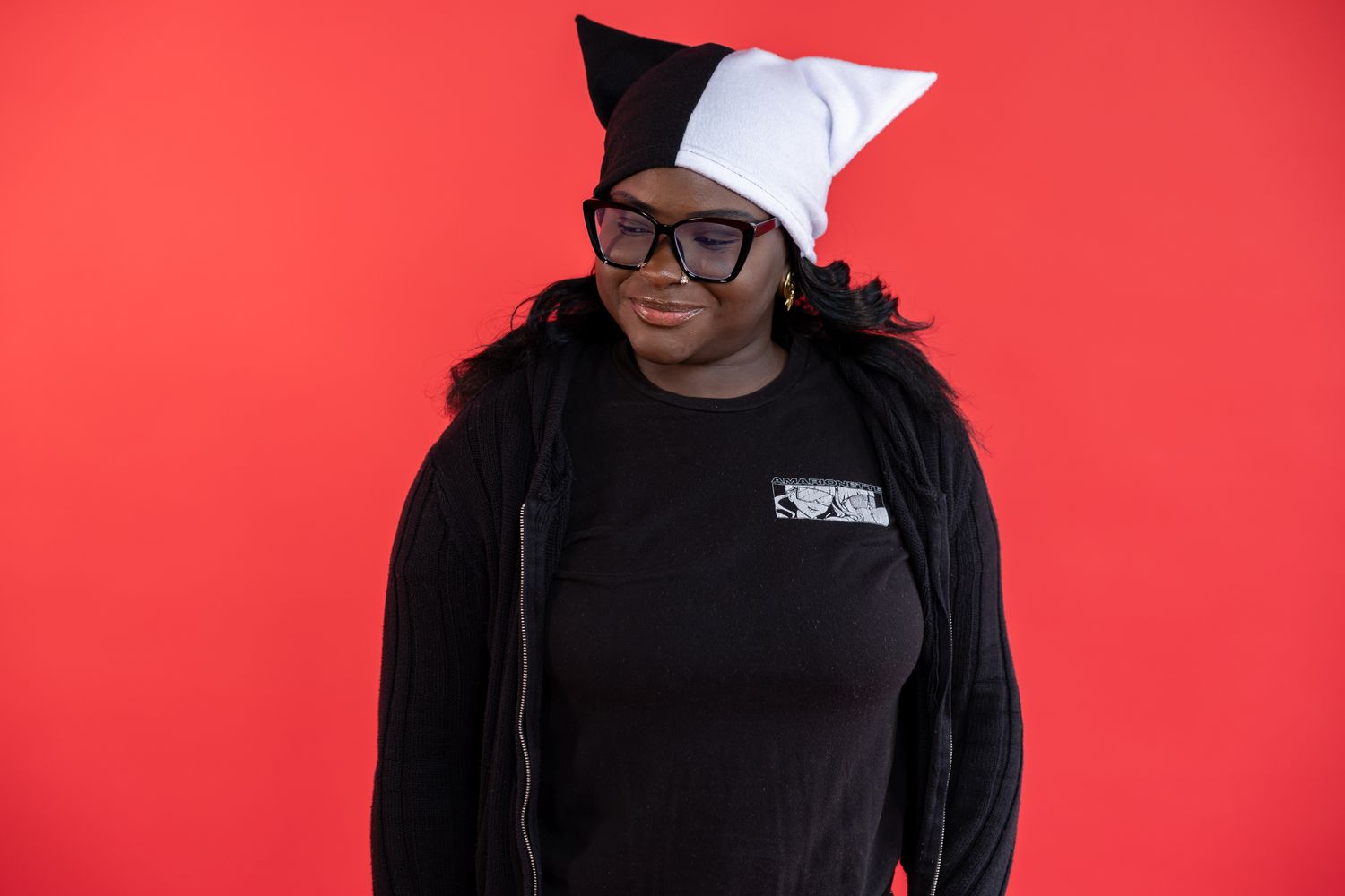 Black and White Split Kitty Hat