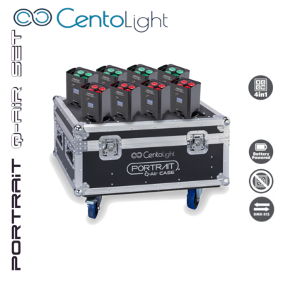 PORTRAIT Q-AIR SET - Set of 8 LED PAR 4x12W RGBW 4in1 with lithium battery and flight case with charging function