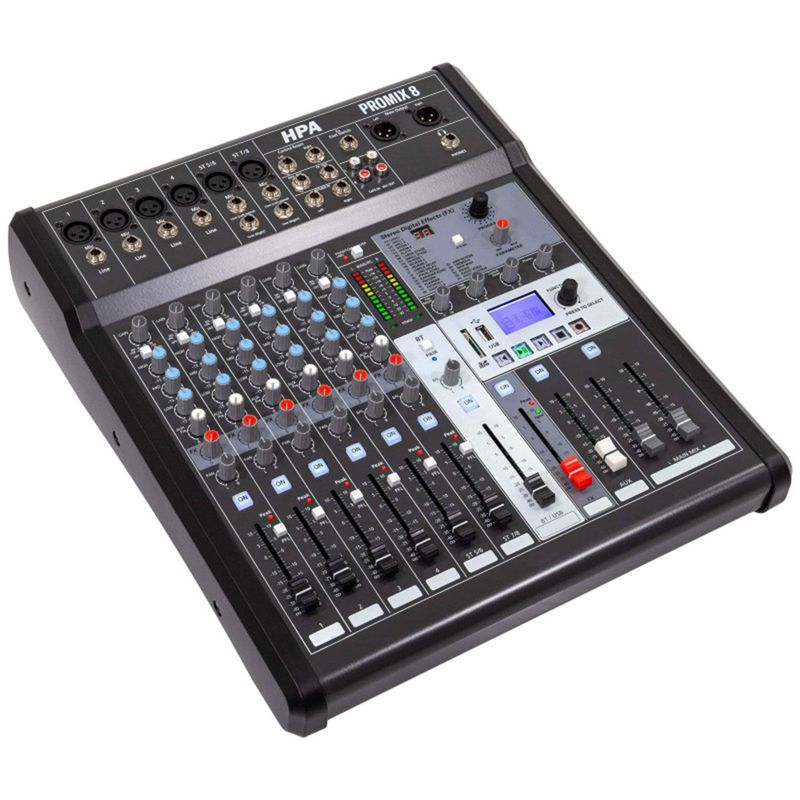 Mesa de mistura de áudio com 8 canais, Bluetooth e efeitos