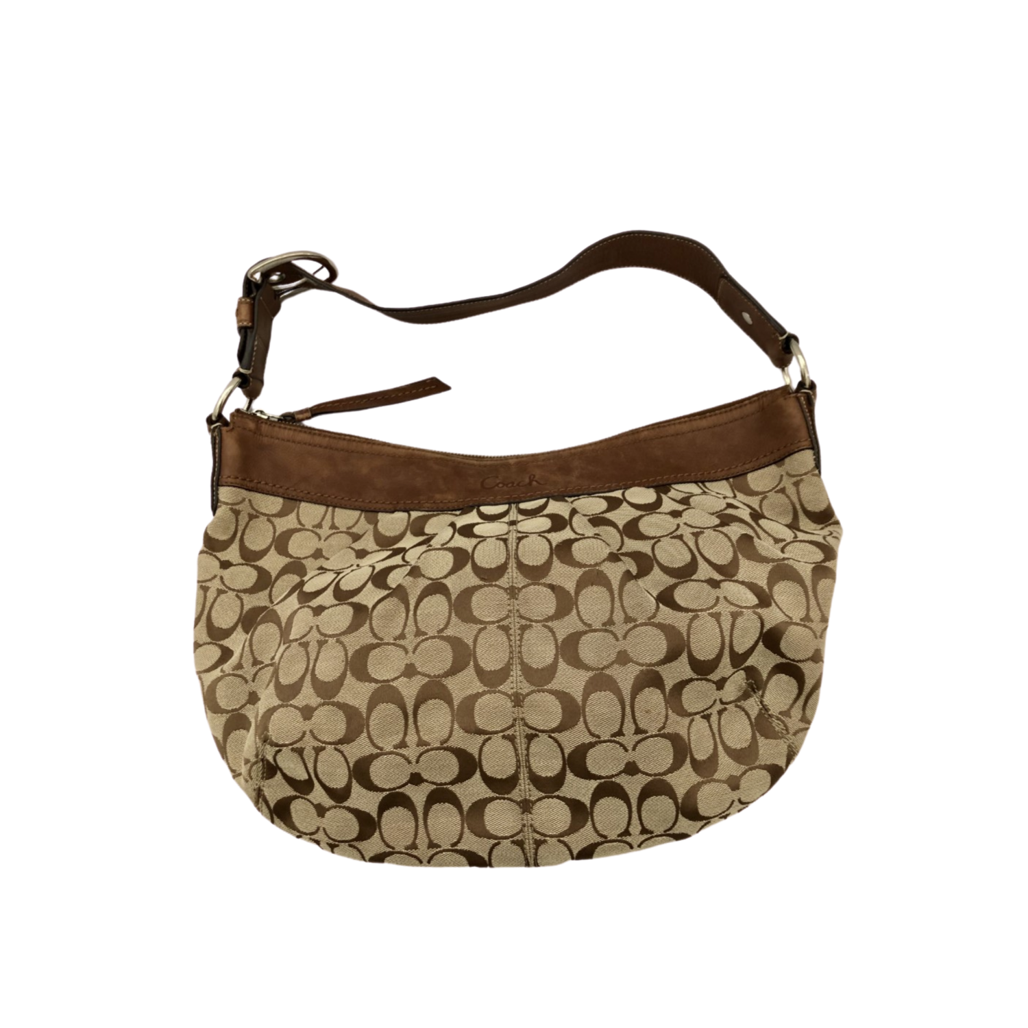 COACH Beige/Brown Signature Shoulder Handbag 13741