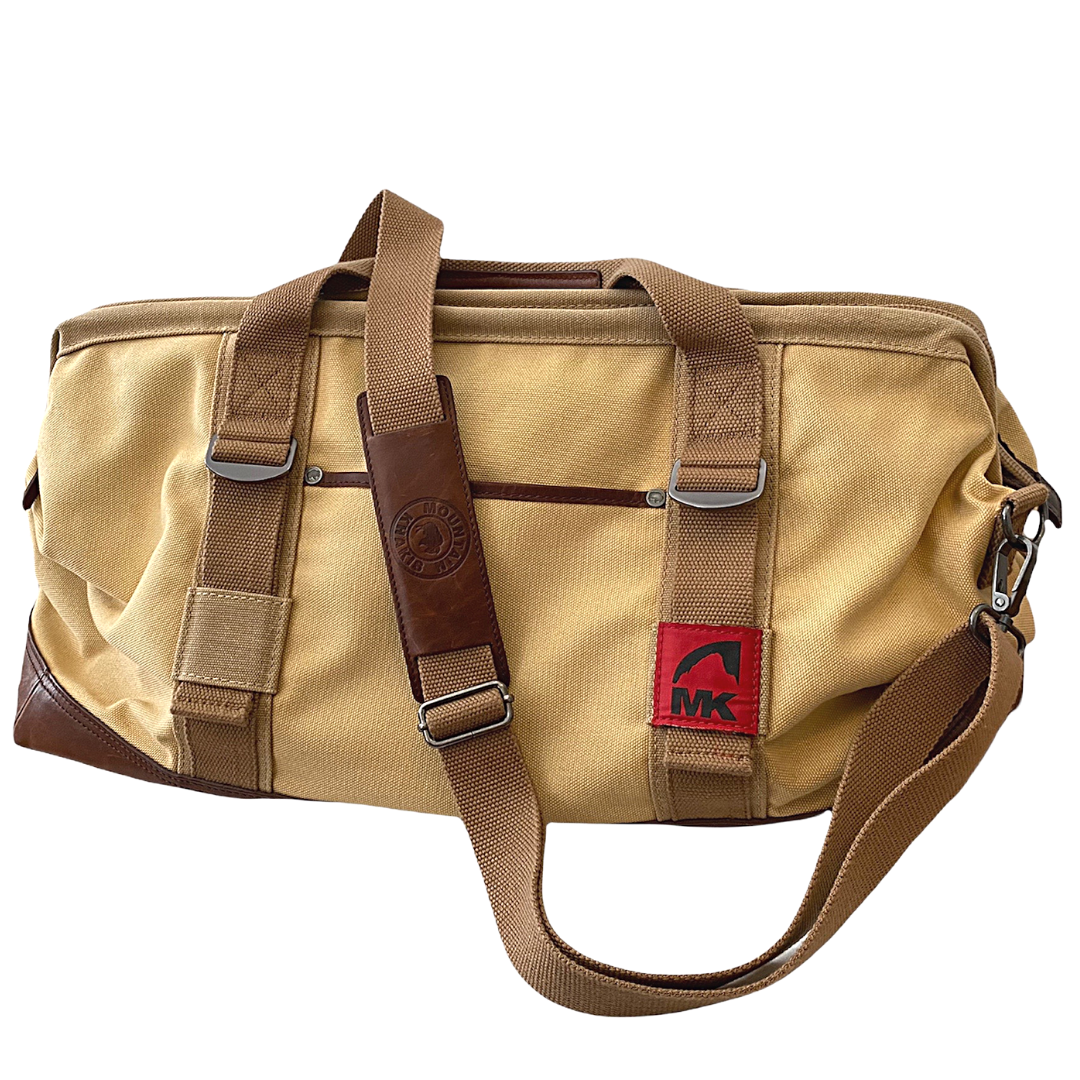 Mountain Khaki Leather & Canvas Duffel Travel Bag