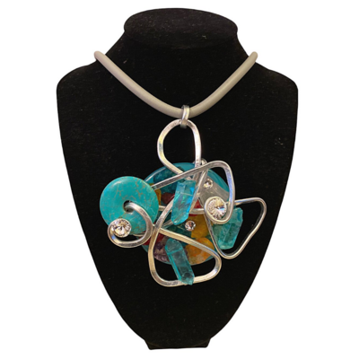 Jeff Lieb Master Designer Handmade Turquoise Swarovski Crystal Pendant Necklace