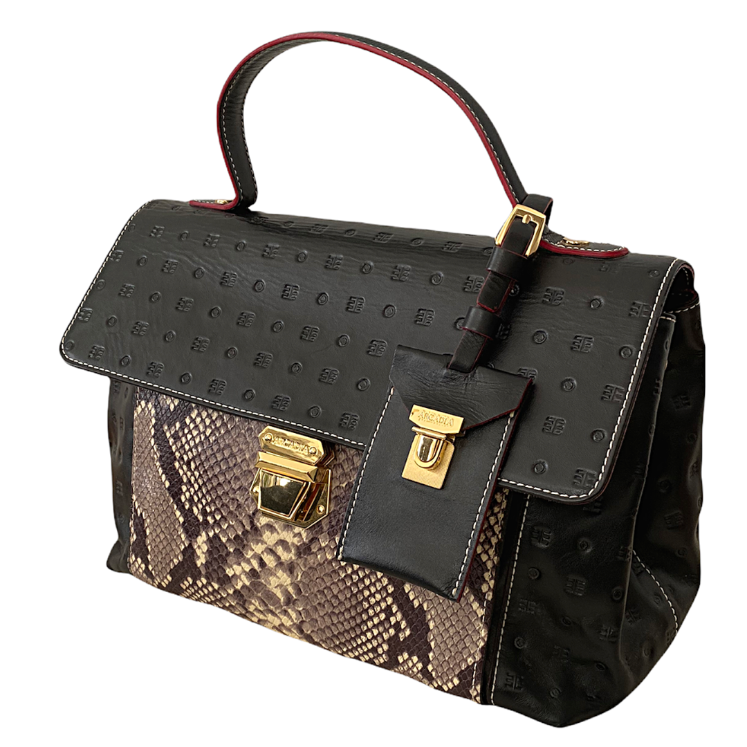 ARCADIA Embossed & Snakeskin Italian Made Handbag