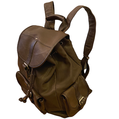 Genuine Leather Large Vintage Fabric-Lined Backpack