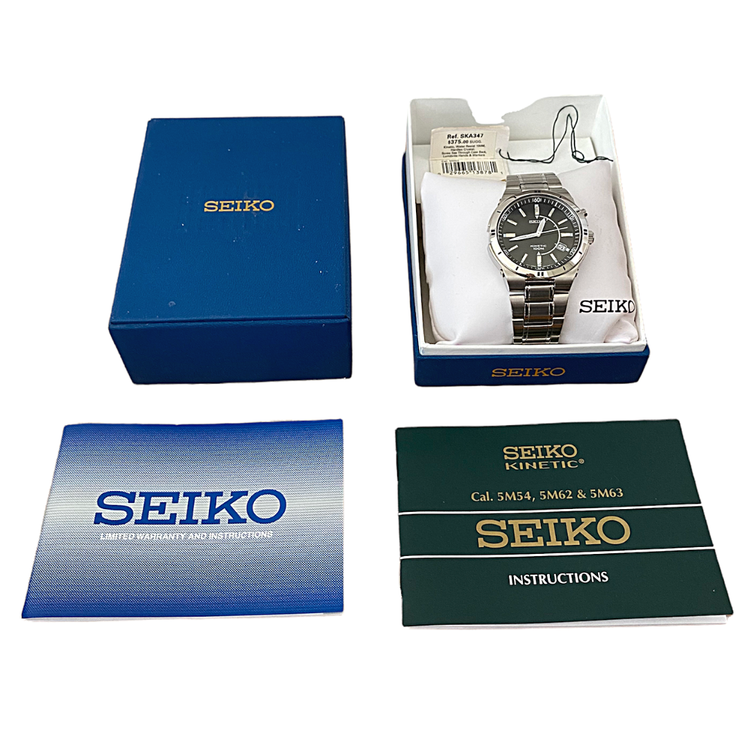 ​SEIKO Kinetic 100M Movement Japan Water Resistant Stainless Steel Men's Watch