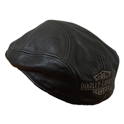 Harley Davidson Motor Cycle Leather Newsboy Hat Size XS