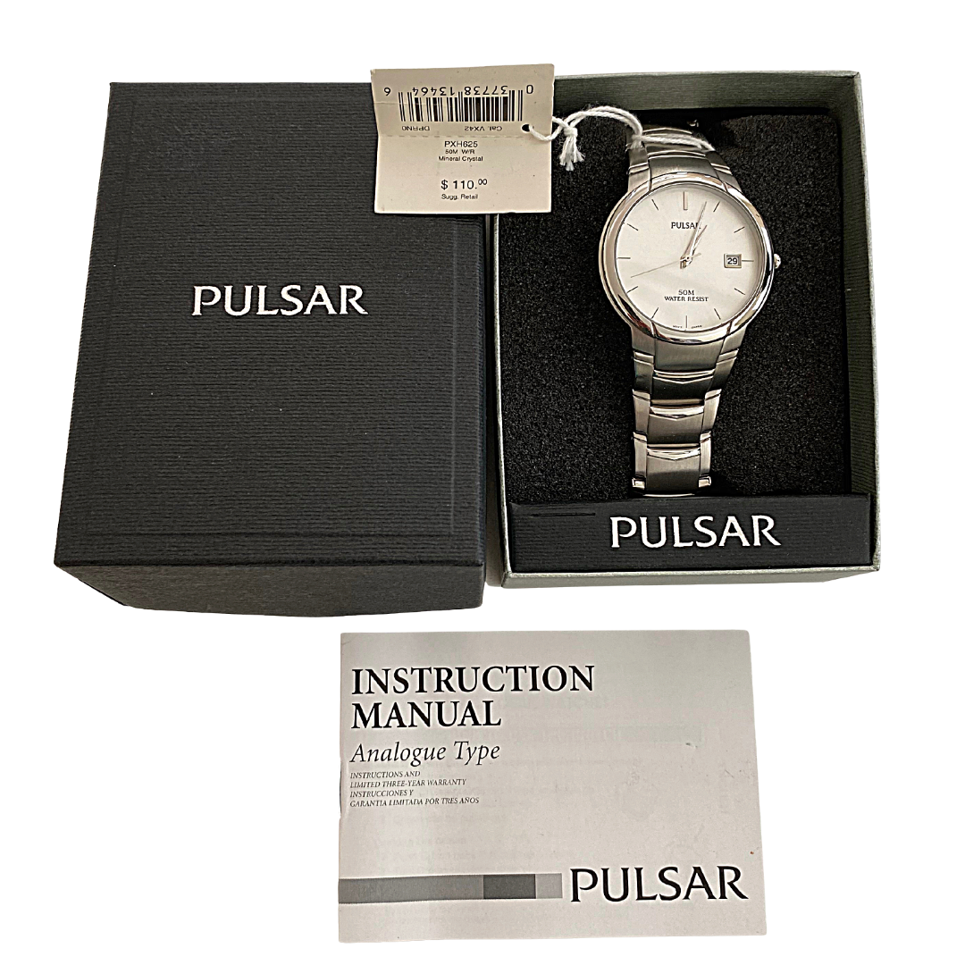 Pulsar PXH625 50M Water Resistant Mineral Crystal Silver Tone Watch