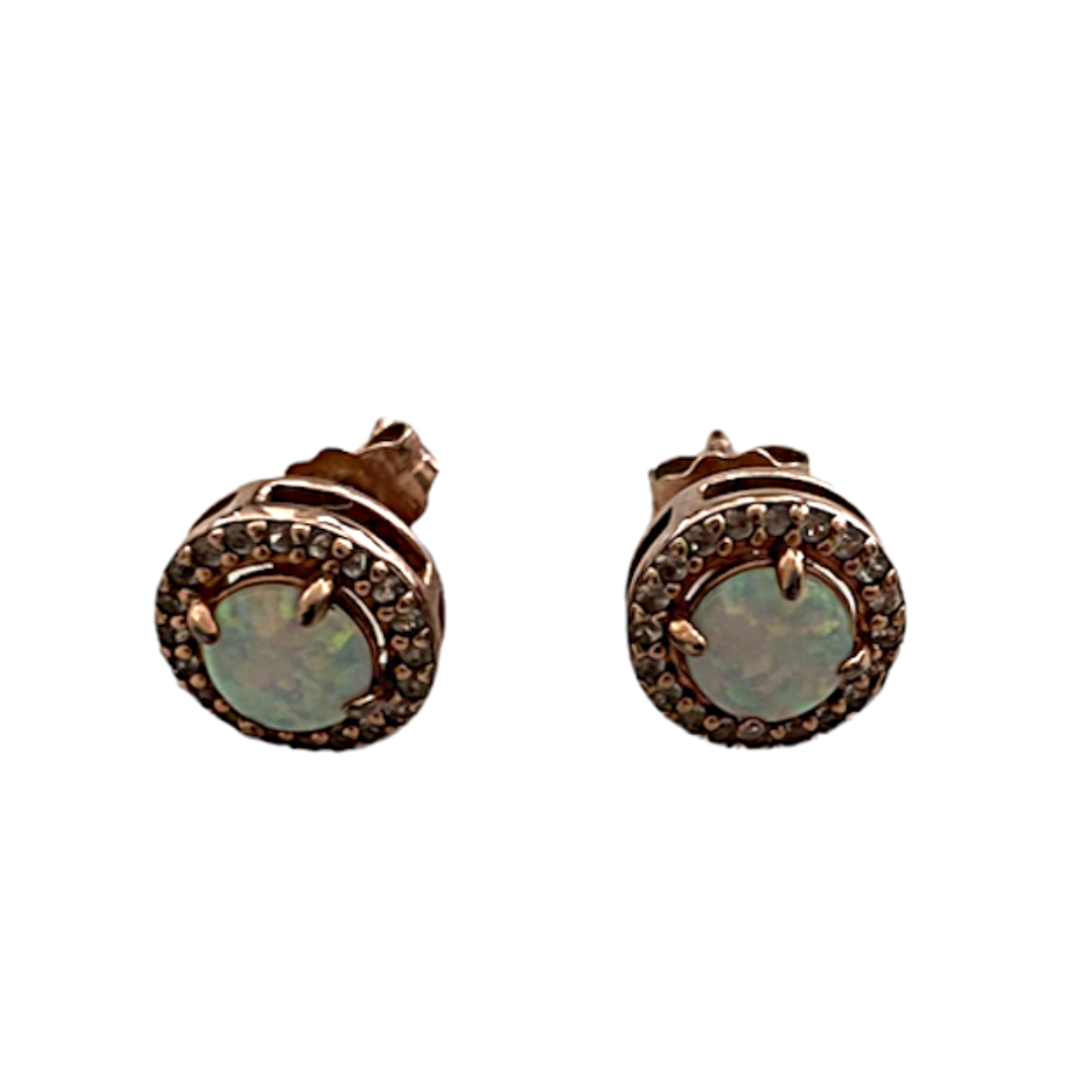 Synthetic Opal 925 Gold Plated Post Earrings