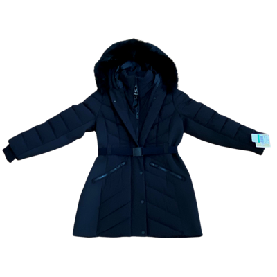 Michael Kors Faux Fur Trim Hood Belted Puffer Jacket Women's Size Large