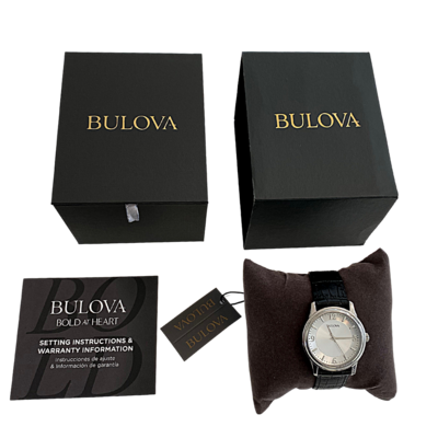 BULOVA Stainless Steel 96A28 Reptile Embossed Leather Strap Watch