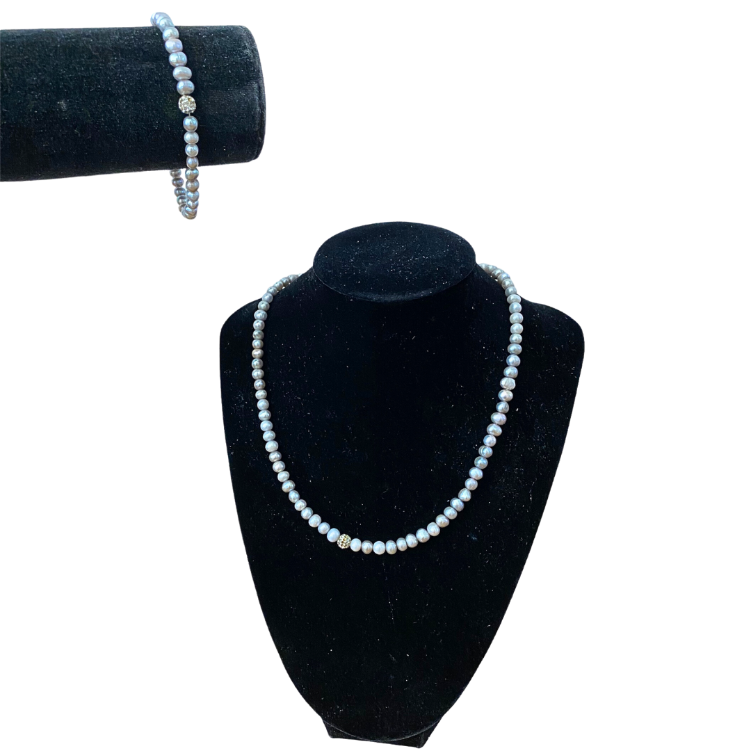 Fresh Water Pearl Sterling Necklace & Bracelet Set