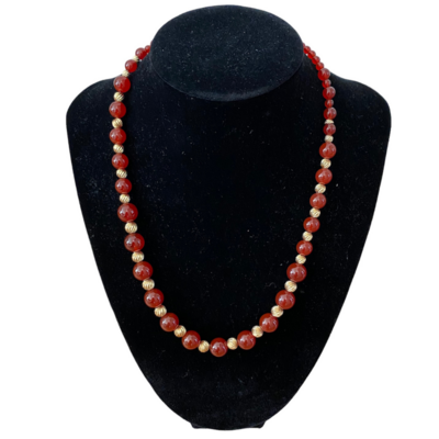 14K Gold Clasp & Beaded Red Jade Necklace