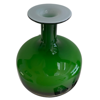 Otto Brauer Glass Blown Vase From Holmegaard Olive Green & White