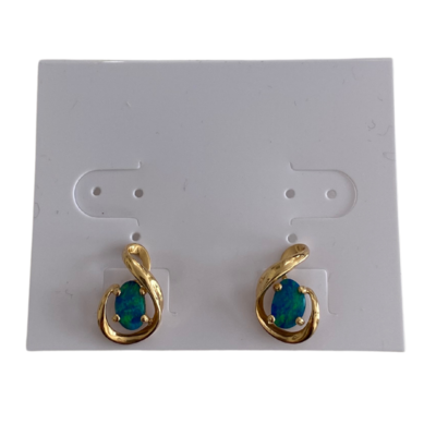 14K Gold Synthetic Opal Post Earrings