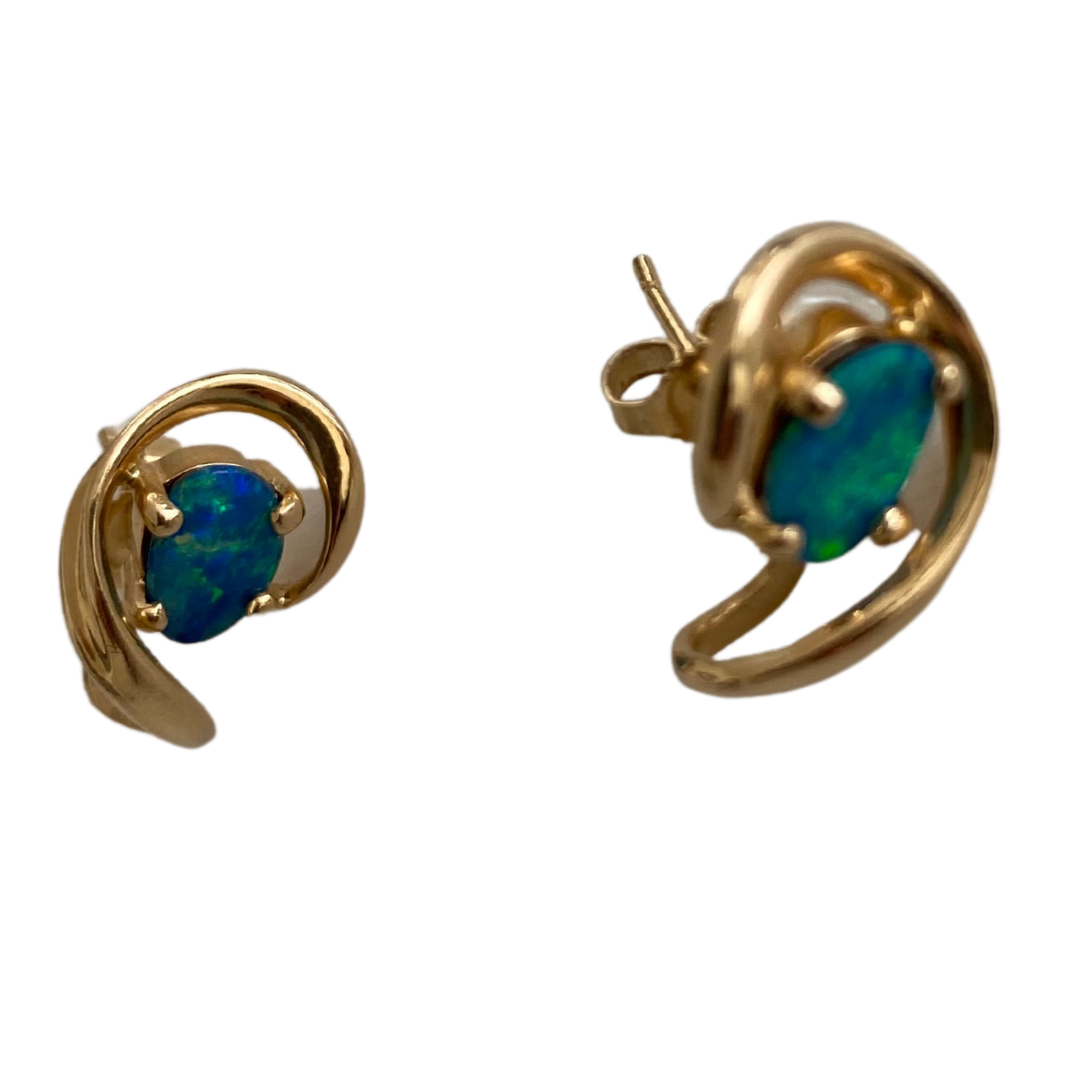 14K Gold Synthetic Opal Post Earrings