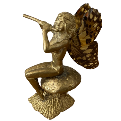 Alain Vachaudez Faerie Brass Sculpture Real Butterfly Wing Fairy