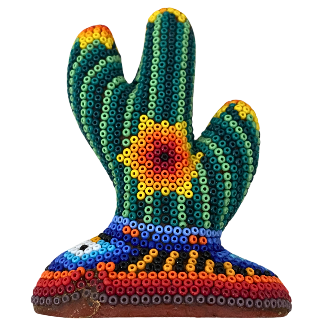 ARTE HUICHOL Signed Beaded Cactus Figurine