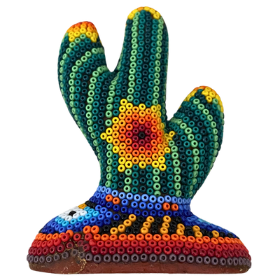 ARTE HUICHOL Signed Beaded Cactus Figurine