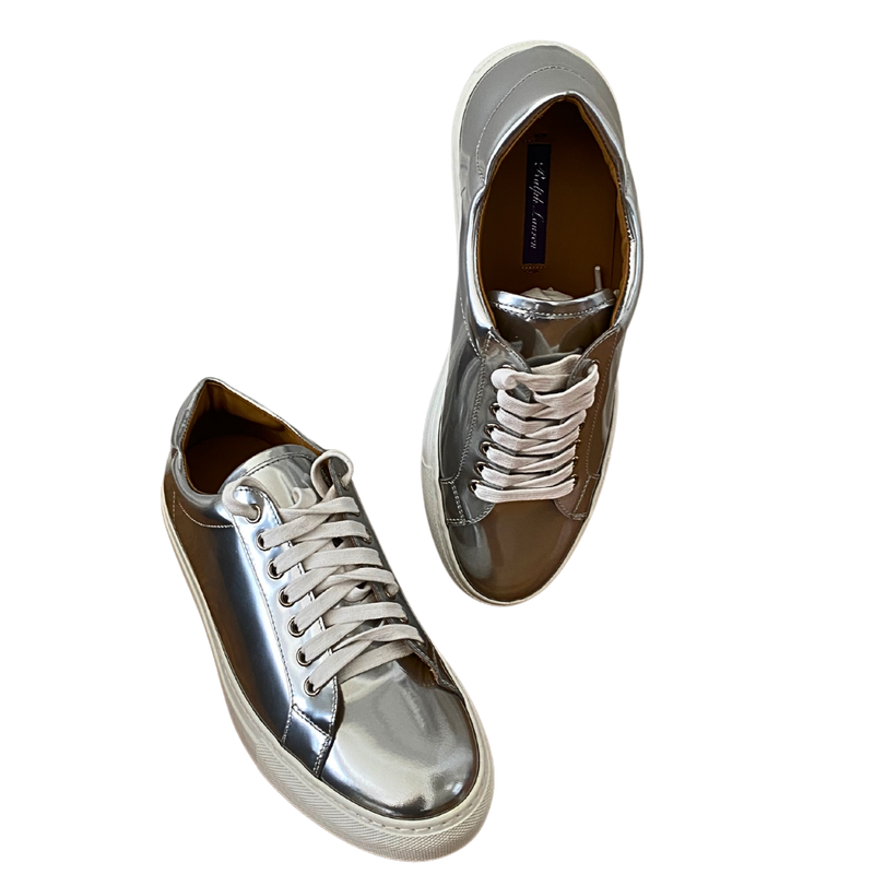 Ralph Lauren Silver Sneaker Made In Italy Women&#39;s Size EU39.5 US9