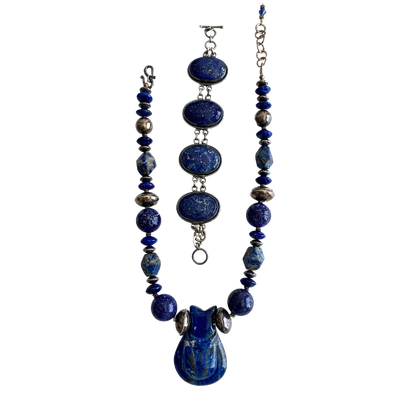 Lapis 925 Sterling Bracelet &amp; Chunky Necklace Set