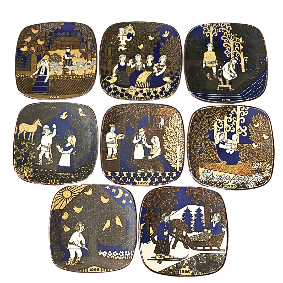 ​Arabia Finland Annual Wall Plate Scandinavian Folk Art Collectors Set of 8 Plates
