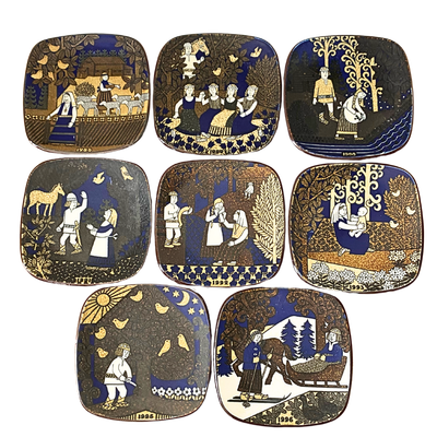 ​Arabia Finland Annual Wall Plate Scandinavian Folk Art Collectors Set of 8 Plates