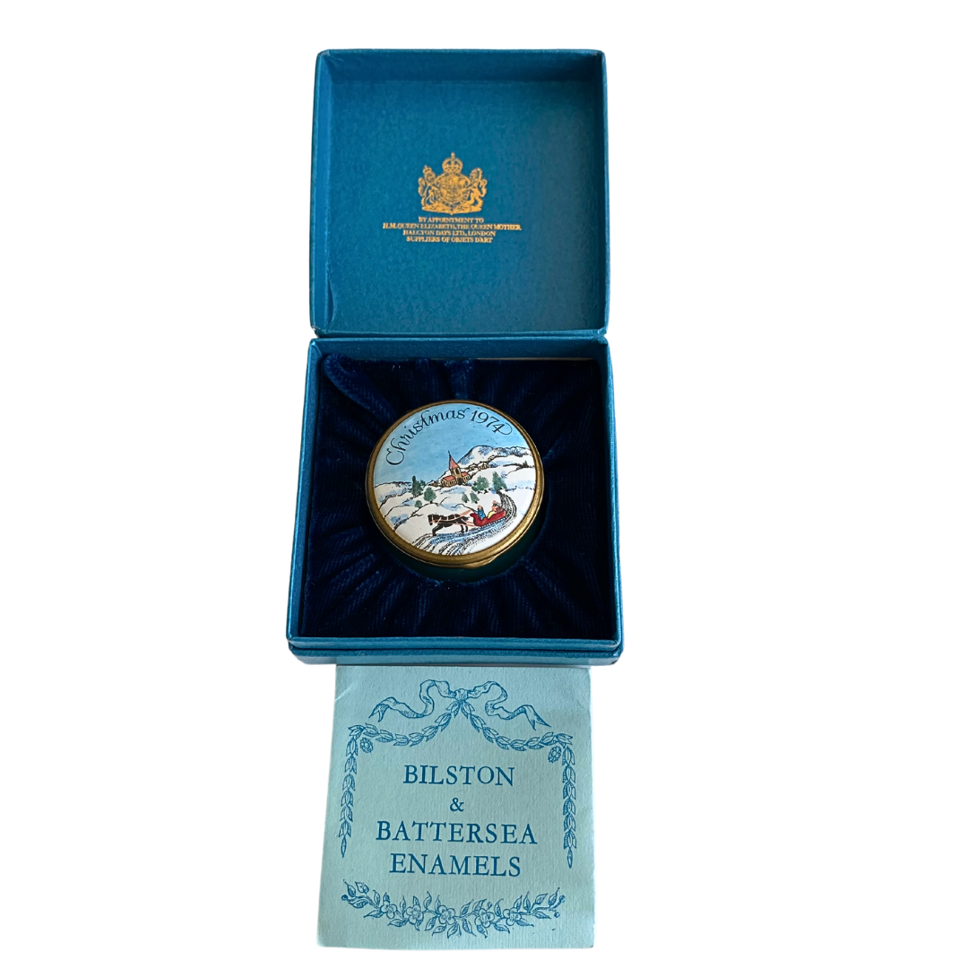 Bilston &amp; Battersea Enamels Made In England Hinged Trinket Box Christmas 1974