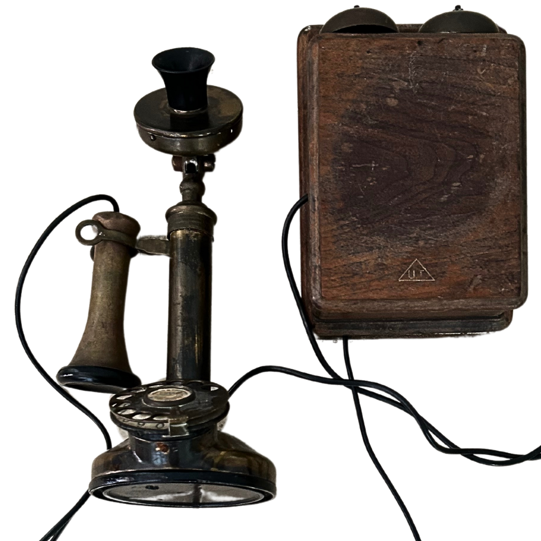 Manufactured By Peel-Conner Telephone Works Coventry England Antique Candle Stick Phone with United Telephone Ringer Box