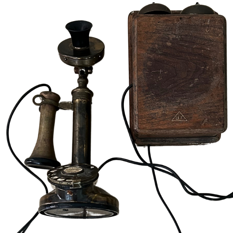 Manufactured By Peel-Conner Telephone Works Coventry England Antique Candle Stick Phone with United Telephone Ringer Box