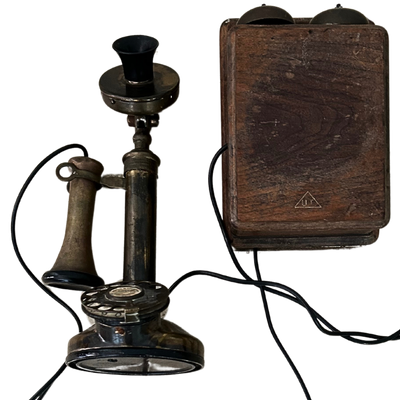 Manufactured By Peel-Conner Telephone Works Coventry England Antique Candle Stick Phone with United Telephone Ringer Box
