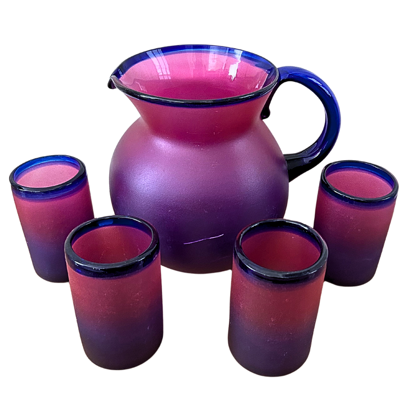 Iridescent Glass Blown Pitcher &amp; 4 Glasses Set