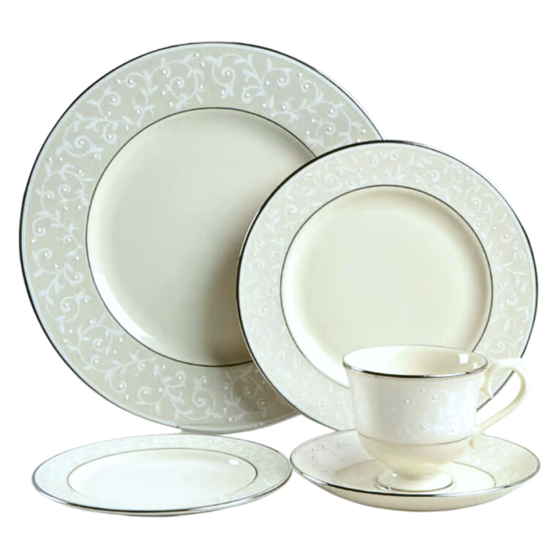 Lenox Ambassador Collection Pearl Innocence 8 Place Settings | 5 Piece Dinner Set &amp; 8 Soup/Pasta Bowls 48 Total Pieces