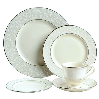 Lenox Ambassador Collection Pearl Innocence 8 Place Settings | 5 Piece Dinner Set &amp; 8 Soup/Pasta Bowls 48 Total Pieces