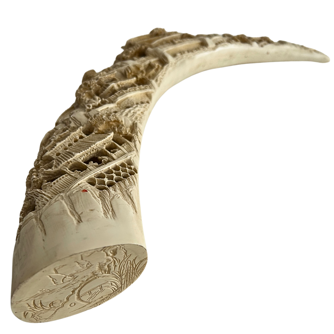 Faux Tusk Hand Carved Village