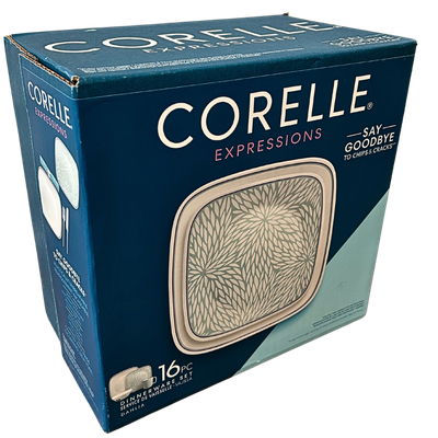 CORELLE Expressions Dahlia Pattern 16 Piece Dinnerware Set