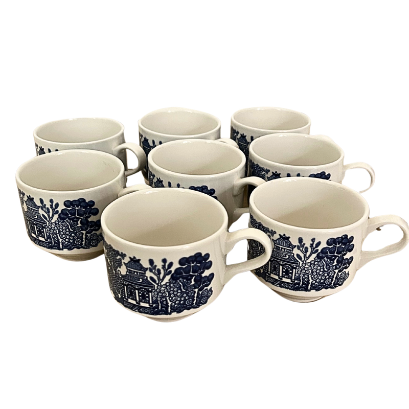 Blue Willow Churchill England Vintage Breakfast Mugs Set Of 8