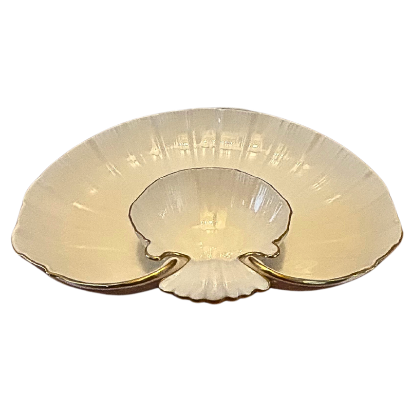 Lenox Large Gold Rimmed Scalloped Double Serving Bowl