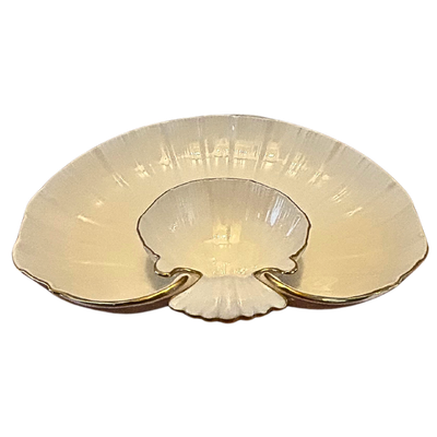 Lenox Large Gold Rimmed Scalloped Double Serving Bowl