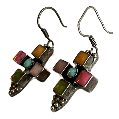 Sterling Marked &amp; Gemstone Cross Earrings
