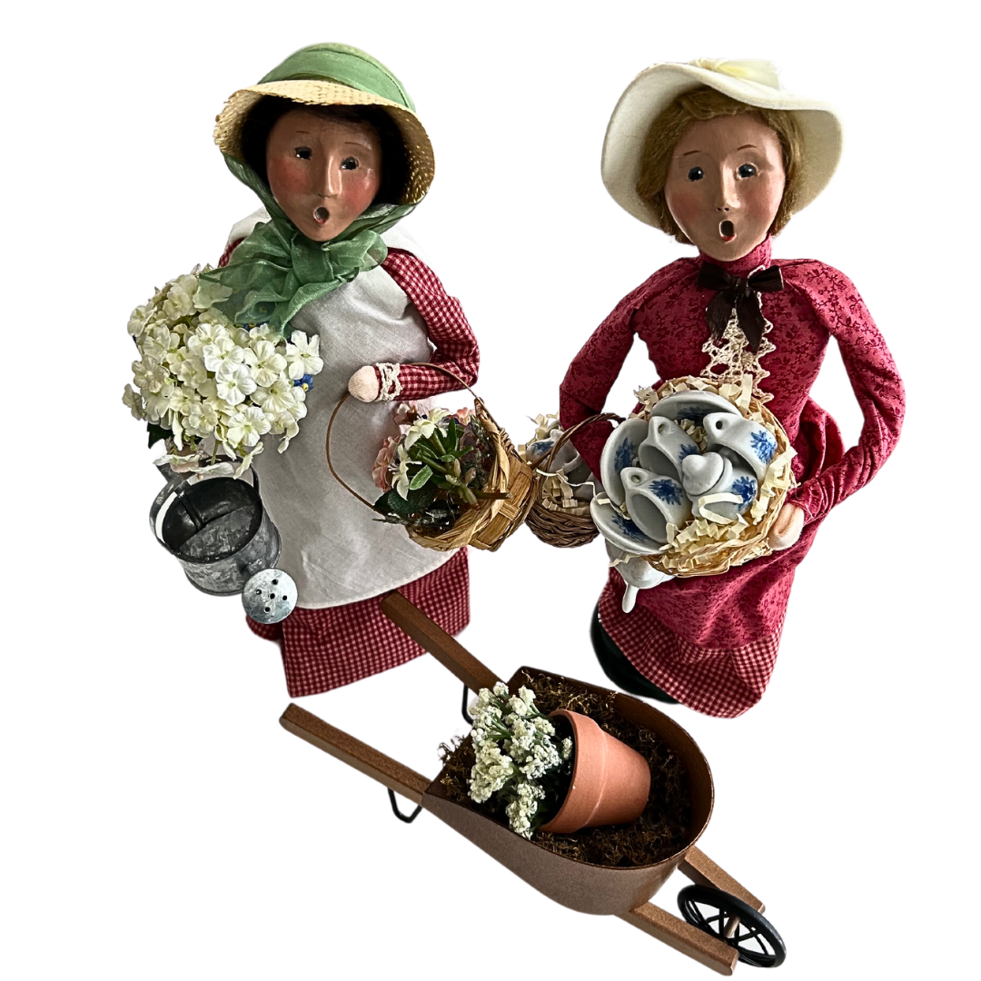 Byers Choice Carolers Set of 2 Figurines 13&quot; The Gardener 2003 &amp; The Tea Set 2000