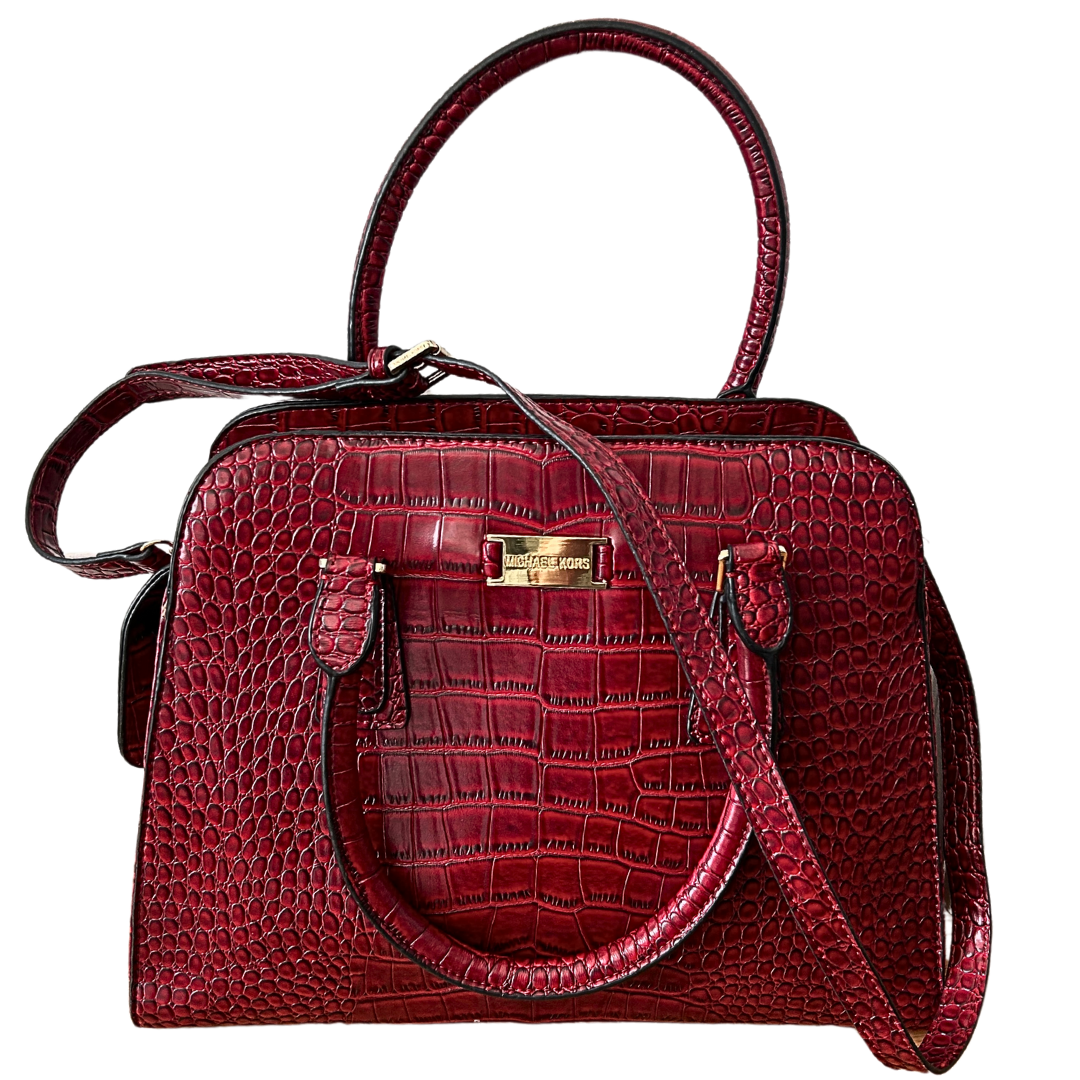 Michael Kors Crocodile Embossed Handle &amp; Crossbody Zip Top Closure Purse
