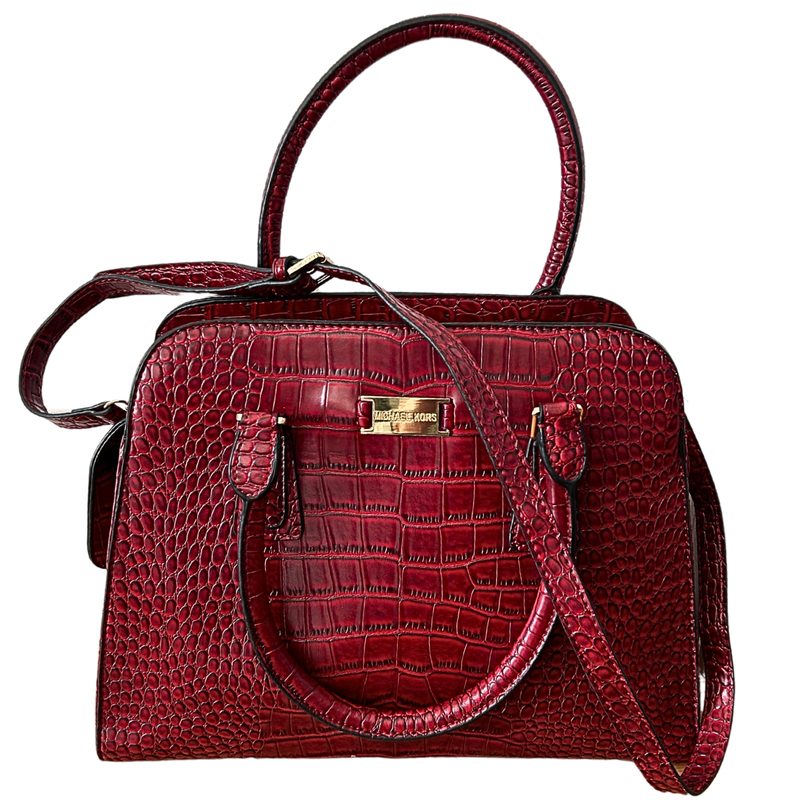 Michael Kors Crocodile Embossed Handle &amp; Crossbody Zip Top Closure Purse